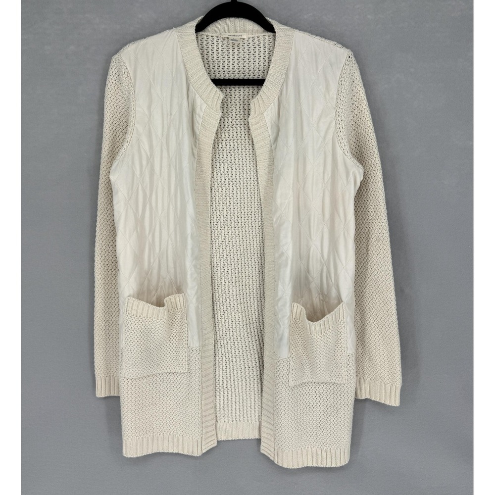 Westbound Cardigan Sweater Womens Large White Quilted‎ Front Open Knit Pockets